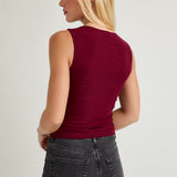Burgundy Cowl Neck Mesh Top
