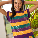 Time To Sparkle Mardi Gras Glitter Loose Fit Sleeveless Sweater