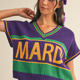 Mardi Gras Lettering Varsity Sweater Top