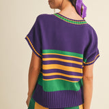 Mardi Gras Lettering Varsity Sweater Top