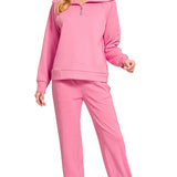 Sweet Escape Scuba Half Zip Sweatshirts & Joggers Set | Candy Pink