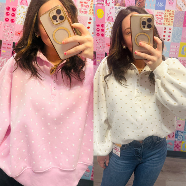 Polka Dot Piper Snap Button Pullover