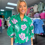 Emerald Bloom Scallop Blouse