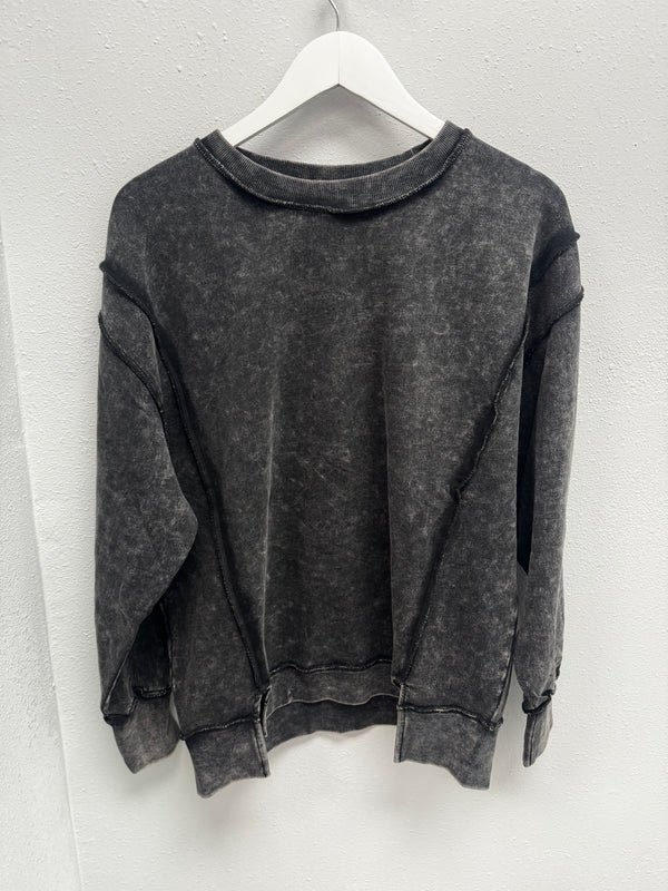 BLACK FRIDAY | Acid Wash F/terry Exposed-seam Sweatshirt TW-5249A