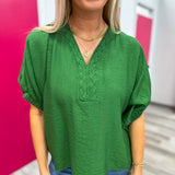 Braided Collar Detail Top Green