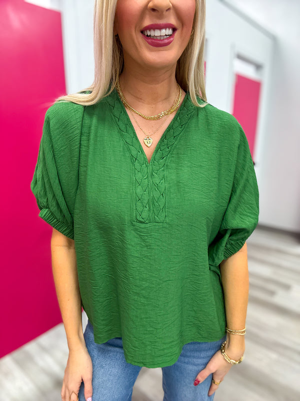 Braided Collar Detail Top Green