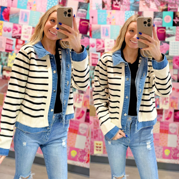 Mixed Media Denim Stripe Jacket