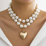 Pearl Beaded Heart Necklace