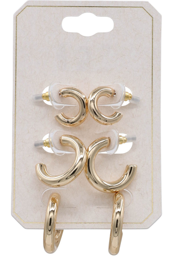 Classic Metal Hoop Earrings - Trio Set