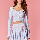 Floral Zip-up Crop Top & Pleated Skirt Set