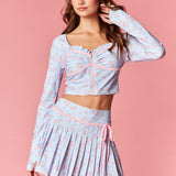 Floral Zip-up Crop Top & Pleated Skirt Set