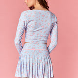Floral Zip-up Crop Top & Pleated Skirt Set