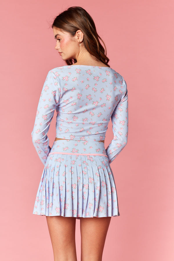 Floral Zip-up Crop Top & Pleated Skirt Set