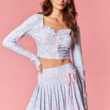 Floral Zip-up Crop Top & Pleated Skirt Set