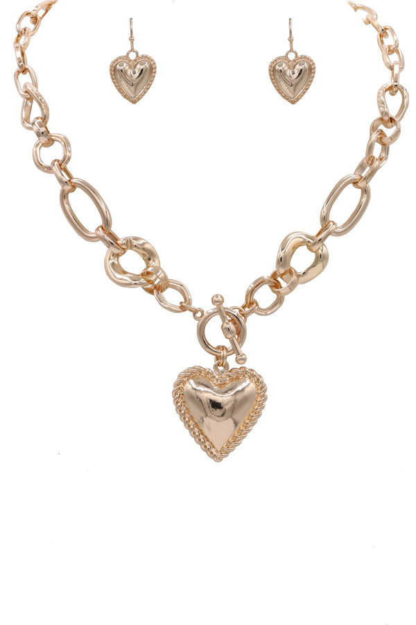 Golden Heart Link Necklace and Earring Set