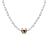 Cream Pearl Ball Linked Heart Pendant Necklace