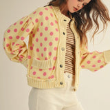 Polka Dot Vintage Ribbed Knit Trim Cardigan Jacket