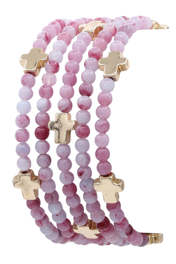 Cross Marble Bead Multi-stack Stretch Bracelet