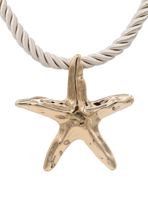 Embossed Starfish Pendant Rope Necklace