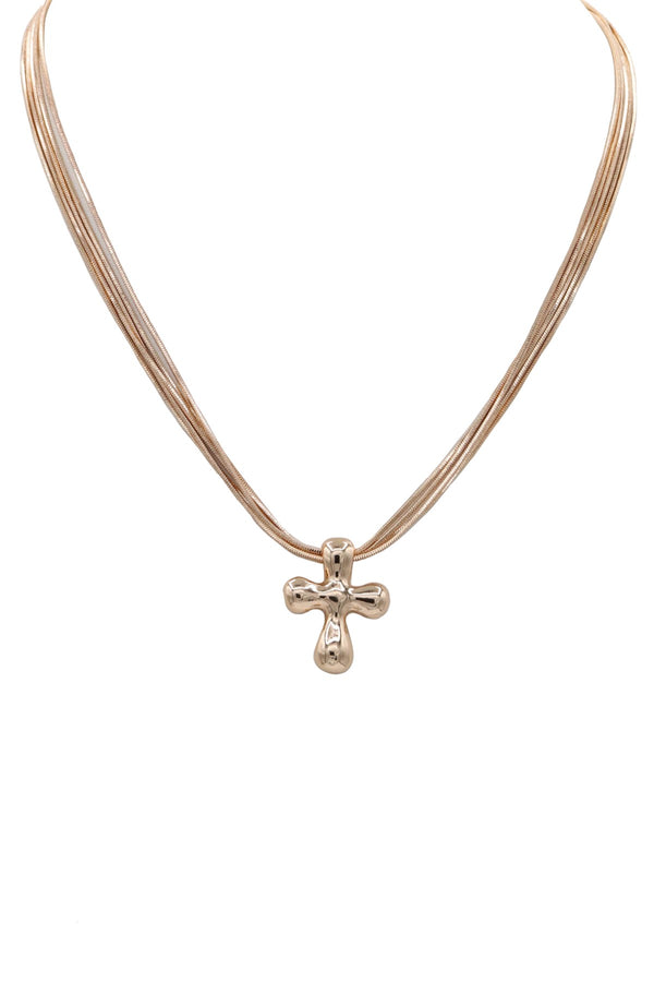 Statement Puffy Cross Pendant Layered Necklace