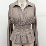 Pinstripe Smocked Waist Peplum Blouse