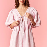 Dottie Days Denim Romper || Light Pink