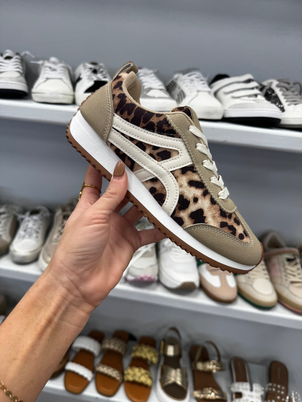 Leopard and Cream Athletic Sneakers