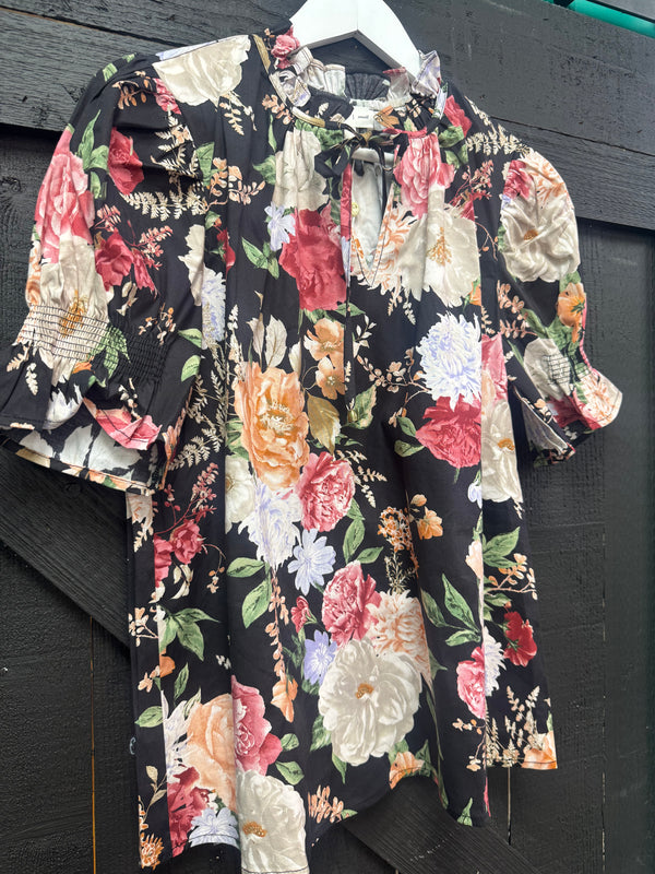 Fall Floral Whisper Top Black