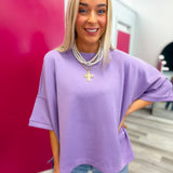 Soft Spoken Lavender Scuba Round Neck Top With Side Slits