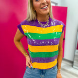 Time To Sparkle Mardi Gras Glitter Loose Fit Sleeveless Sweater