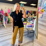 Leopard Cuffed Ankle Cropped Pants