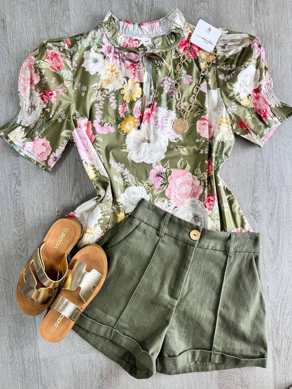 Fall Floral Whisper Top Green