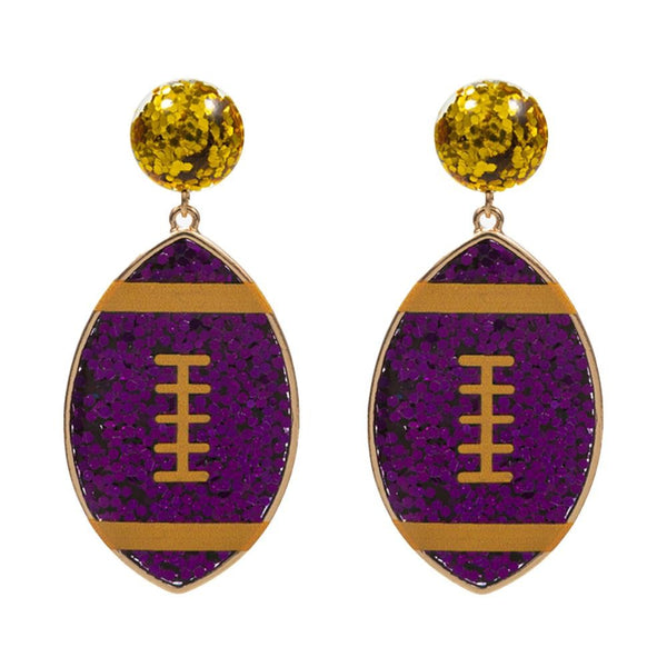 Glitter Football Earrings - Purple Yellow and Blue Red and Black Red