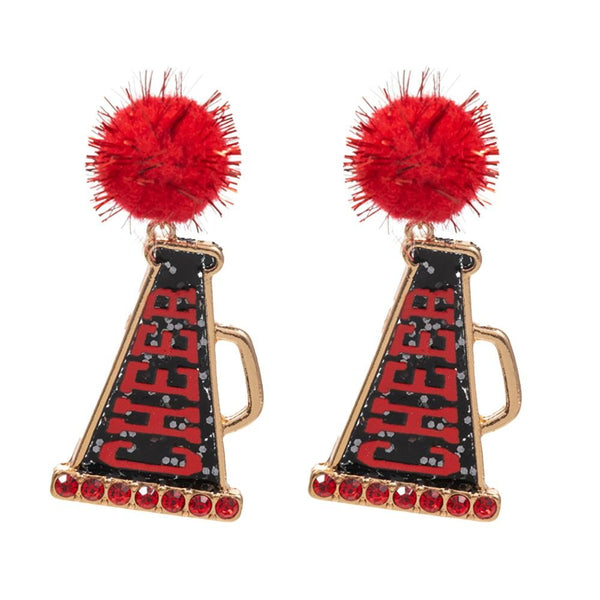 Glitter Megaphone Cheer Earrings - Red and Black