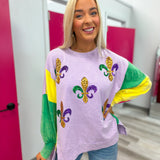 Sequin Fleur De Lis Mardi Gras Sweatshirt Top