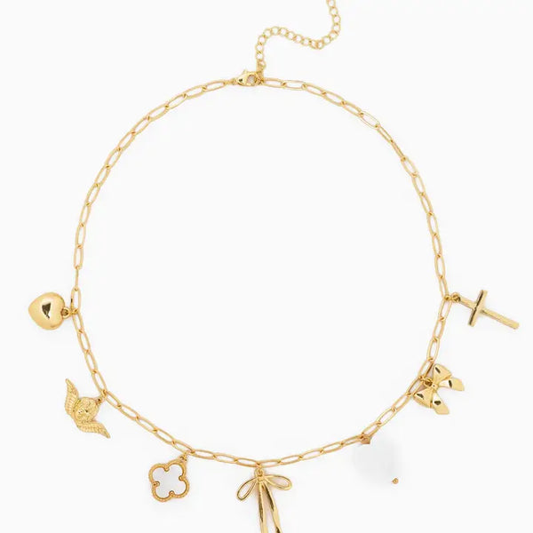 Chunky Bow Multi Gold Charm Necklace