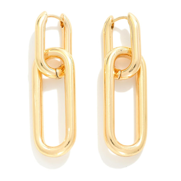 Linked Metal Oval Hinged Hoop Earrings