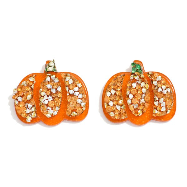 Glitter Acetate Pumpkin Stud Earrings