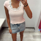 Lace Trim Cap Sleeve Tee