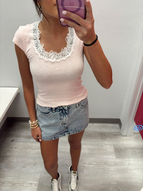 Lace Trim Cap Sleeve Tee