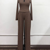 Striped Mock Neck Henley Lounge Set