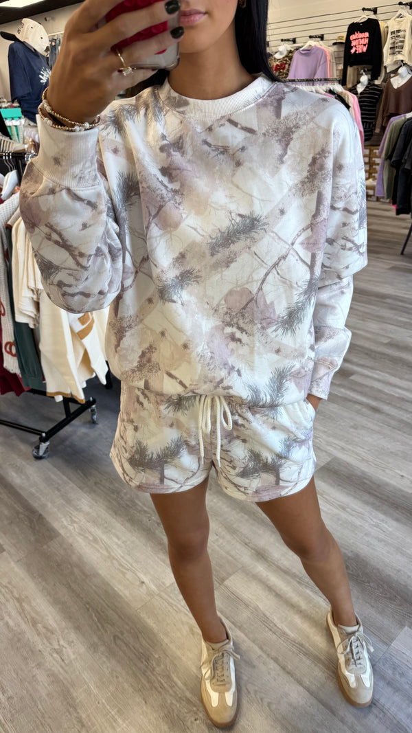 Camo Crew Neck Sweatshirt | White