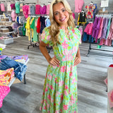 Bright Floral Dreams Dress Mint