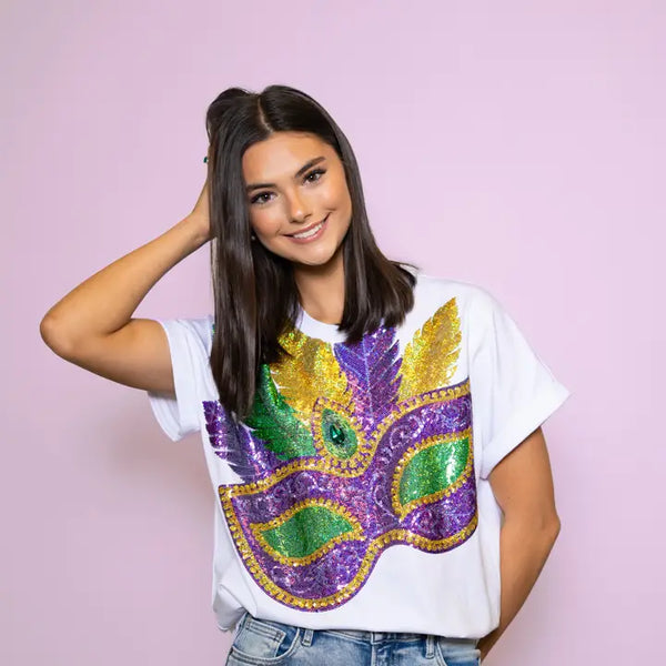 Mardi Gras Mask | Women's Sequin Design Cuff Sleeve