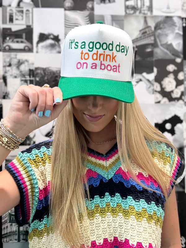 Drink On A Boat Embroidered Trucker Hat