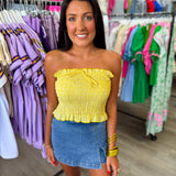 Yellow White Strapless Top