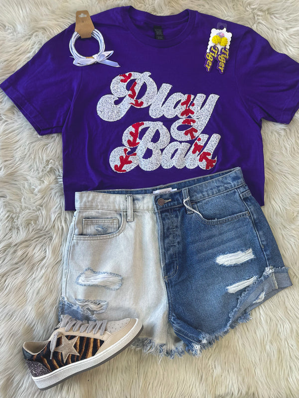 Play Ball Baseball Sequin Embroidery Graphic Tee