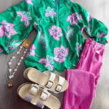 Emerald Bloom Scallop Blouse