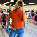Pumpkin Scallop Contrast Trim Sweater