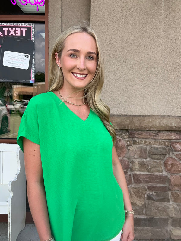 Grass is Greener V Neck Top